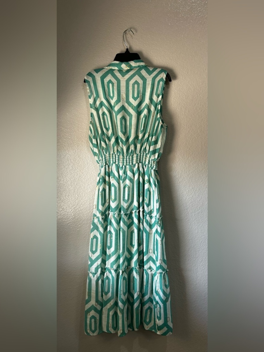 Alex & Parker Sleeveless Geo Pattern Mint Maxi Dress Tiered Sz XL Boho TC0361 - Picture 4 of 9